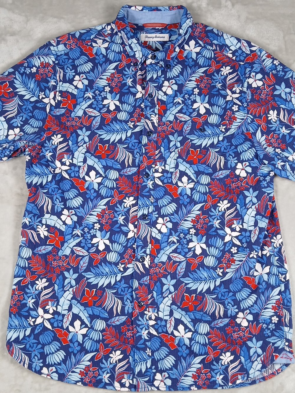 Tommy Bahama Seersucker Hawaiian Shirt M Men's Short Sleeve Button Up Floral